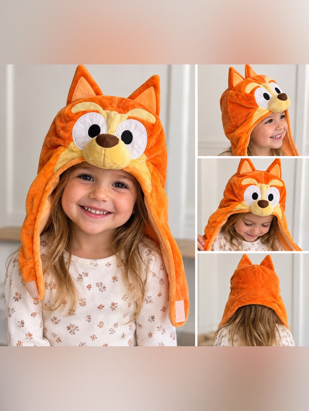 Bluey Bingo Orange Plush Character Trapper Hat Kids Size 3-4T Cosplay Dress Up